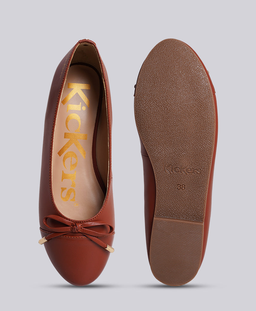 Kickers Women KICK MACKEREL Genuine Leather BROWN Flat Ballerina