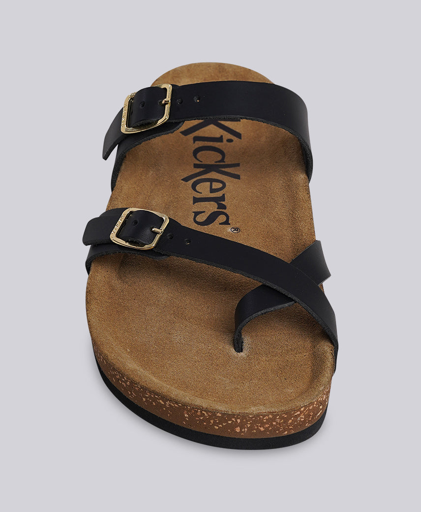 Kickers Women KICK- DIYA Genuine Leather BLACK Flat Sandal