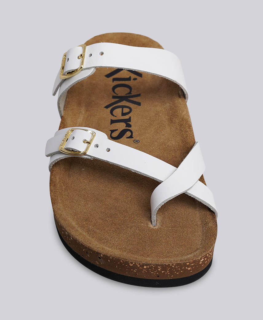 Kickers Women KICK- DIYA Genuine Leather WHITE Flat Sandal