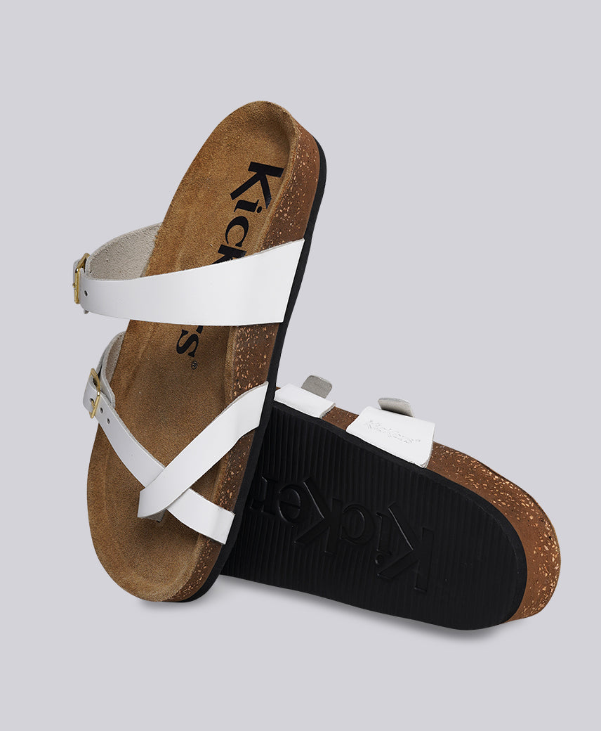 Kickers Women KICK- DIYA Genuine Leather WHITE Flat Sandal