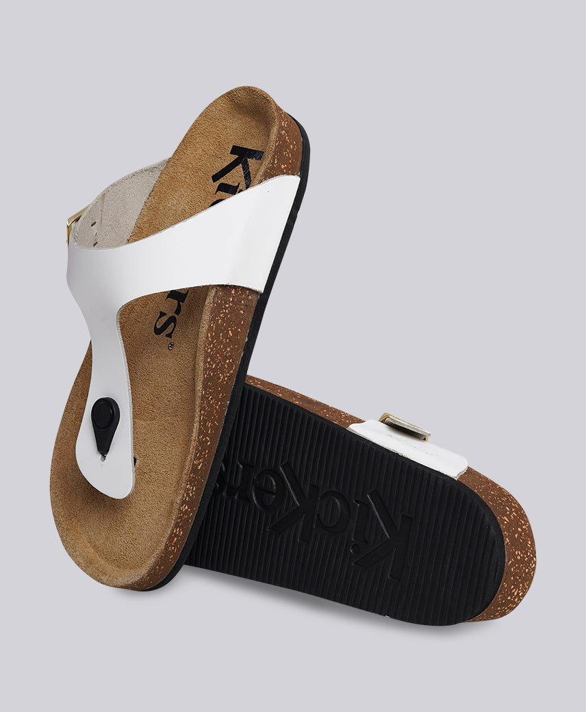 Kickers Women KICK- LYNX Genuine Leather WHITE Flat Sandal