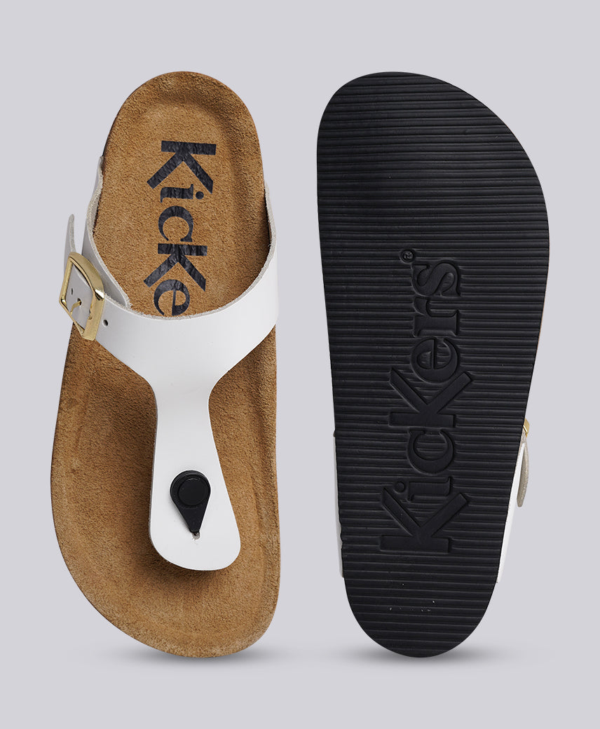 Kickers Women KICK- LYNX Genuine Leather WHITE Flat Sandal