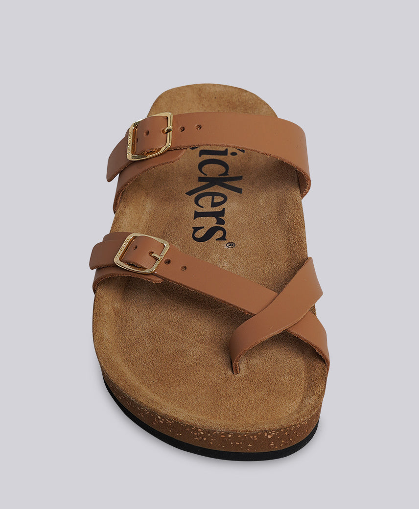 Kickers Women KICK- DIYA Genuine Leather TAN Flat Sandal