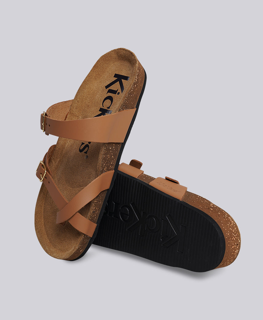 Kickers Women KICK- DIYA Genuine Leather TAN Flat Sandal