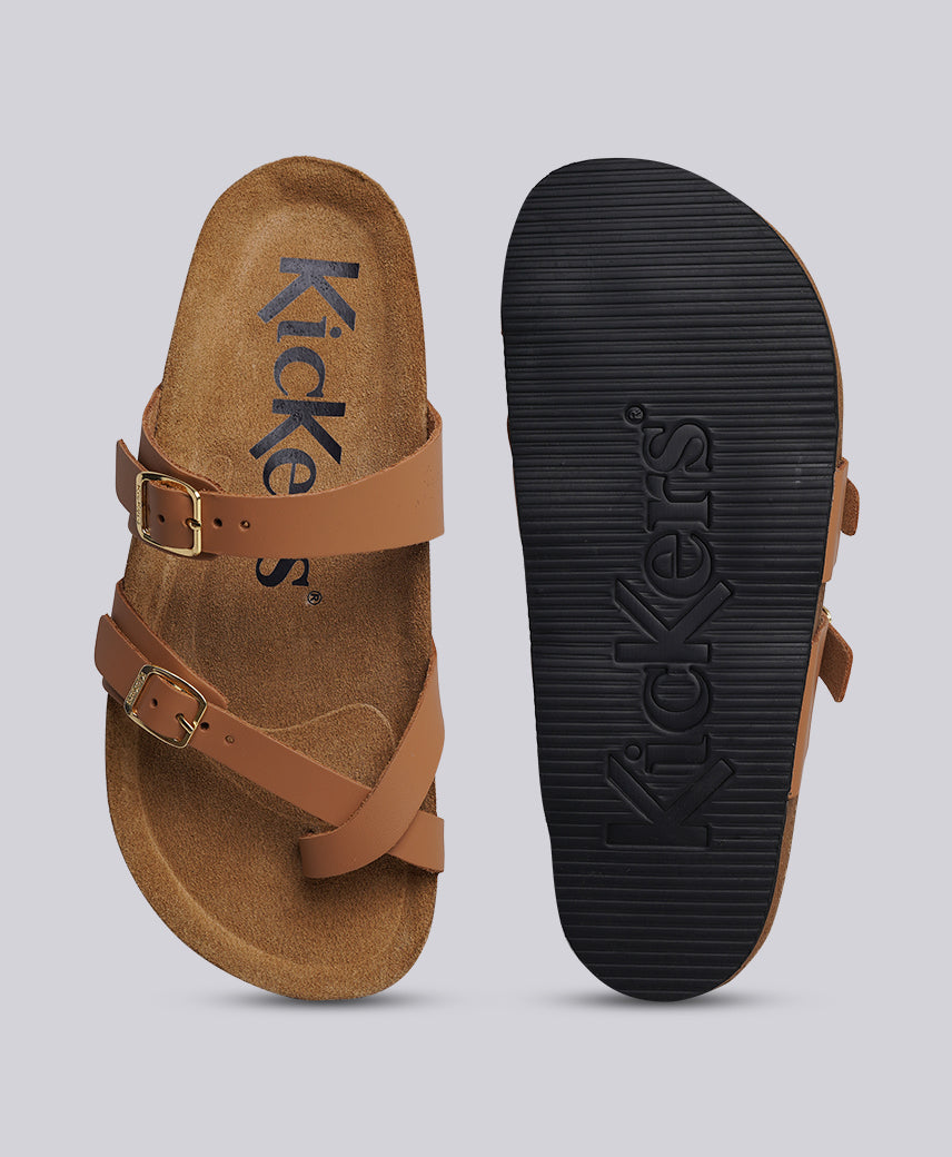 Kickers Women KICK- DIYA Genuine Leather TAN Flat Sandal