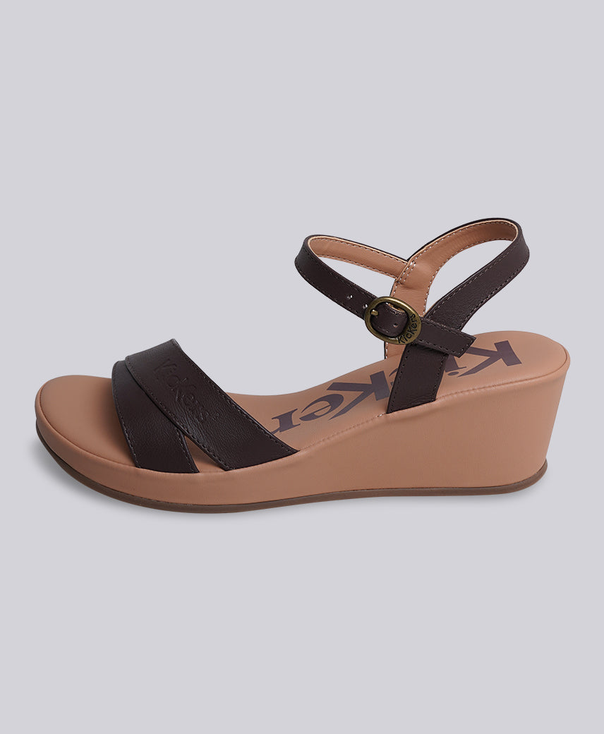Kickers Women KICK BURI Genuine Leather BROWN Wedge Sandal
