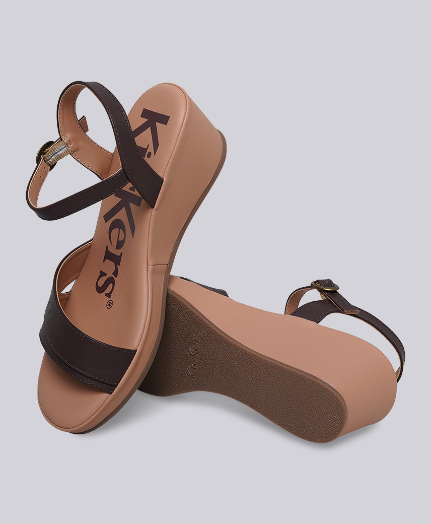 Kickers Women KICK BURI Genuine Leather BROWN Wedge Sandal