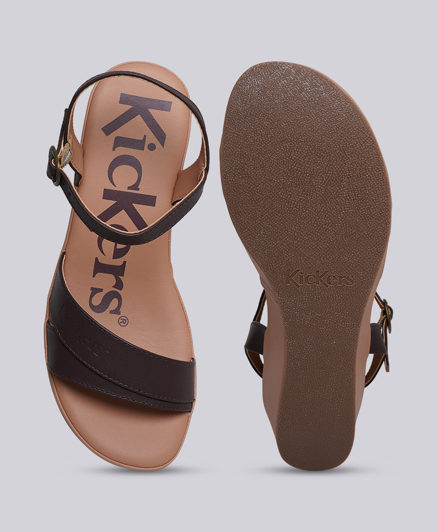 Kickers Women KICK BURI Genuine Leather BROWN Wedge Sandal