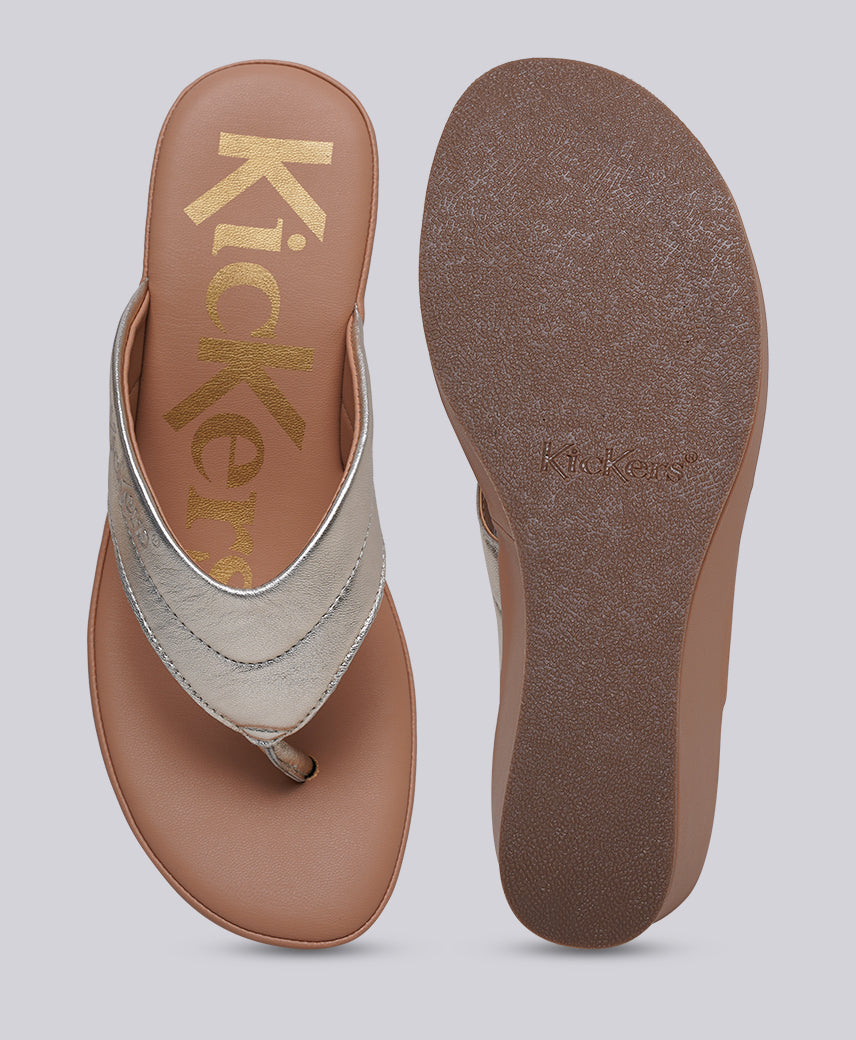 Kickers Women KICK BLENNY Genuine Leather GOLD Wedge Sandal