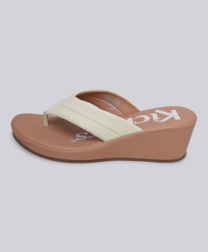 Kickers Women KICK BLENNY Genuine Leather IVORY Wedge Sandal