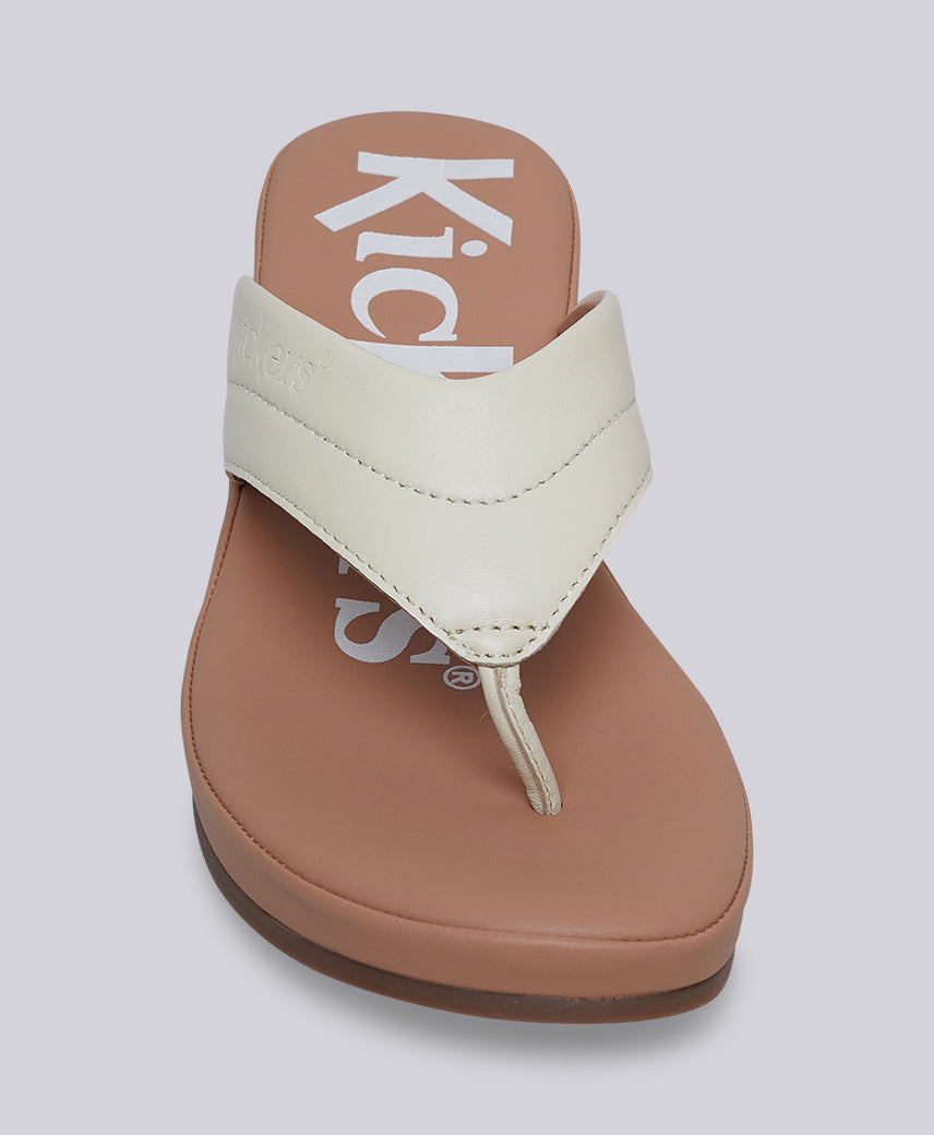 Kickers Women KICK BLENNY Genuine Leather IVORY Wedge Sandal