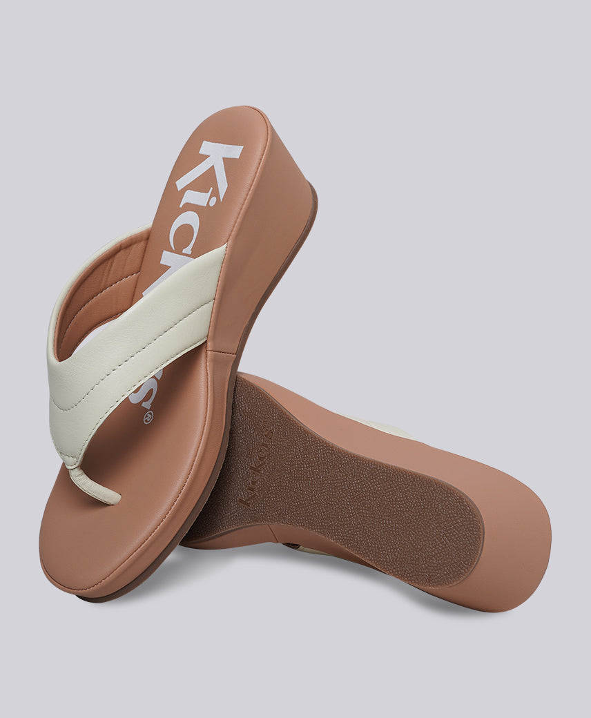 Kickers Women KICK BLENNY Genuine Leather IVORY Wedge Sandal
