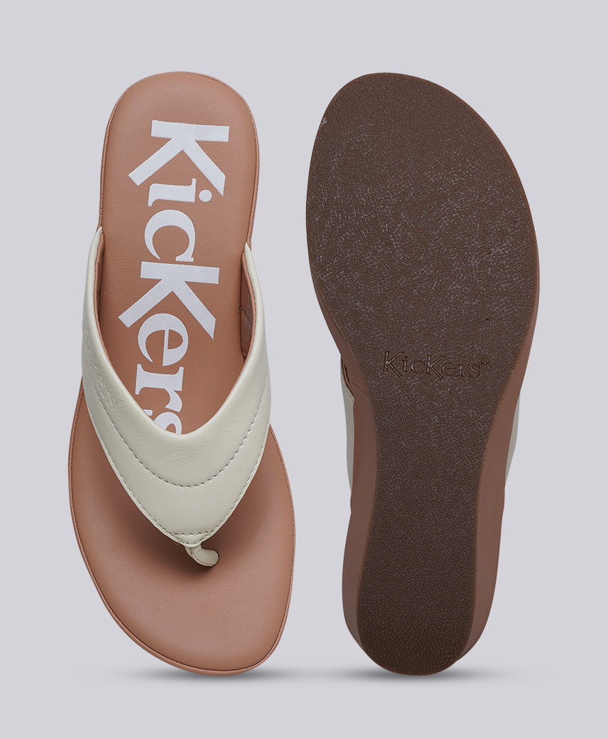 Kickers Women KICK BLENNY Genuine Leather IVORY Wedge Sandal