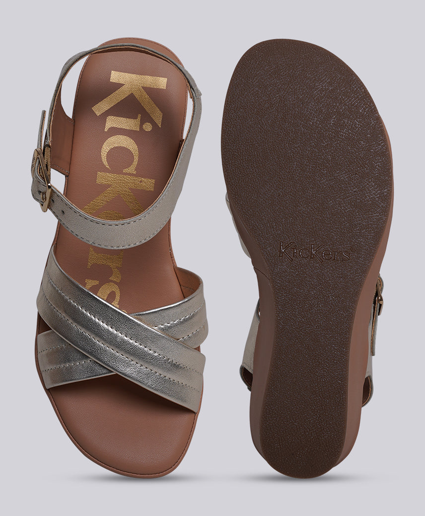 Kickers Women KICK BIGEYE Genuine Leather GOLD Wedge Sandal