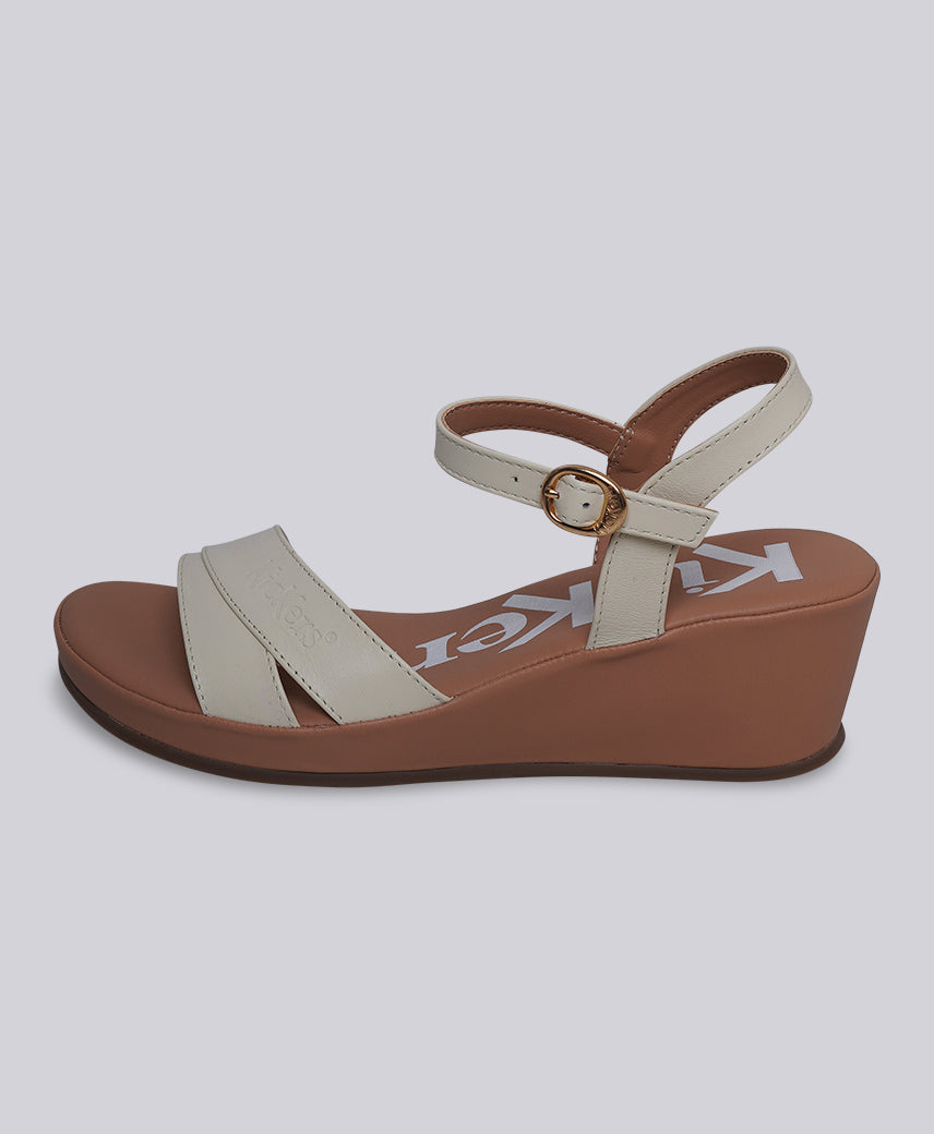 Kickers Women KICK BURI Genuine Leather IVORY Wedge Sandal