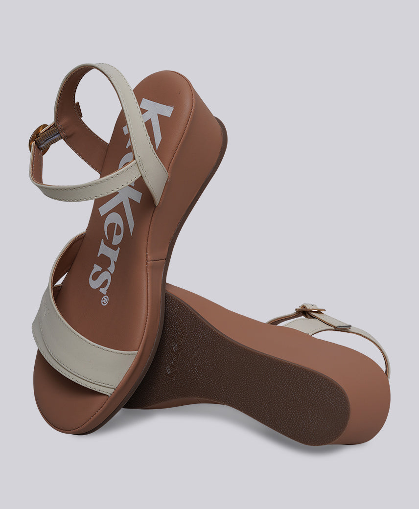 Kickers Women KICK BURI Genuine Leather IVORY Wedge Sandal