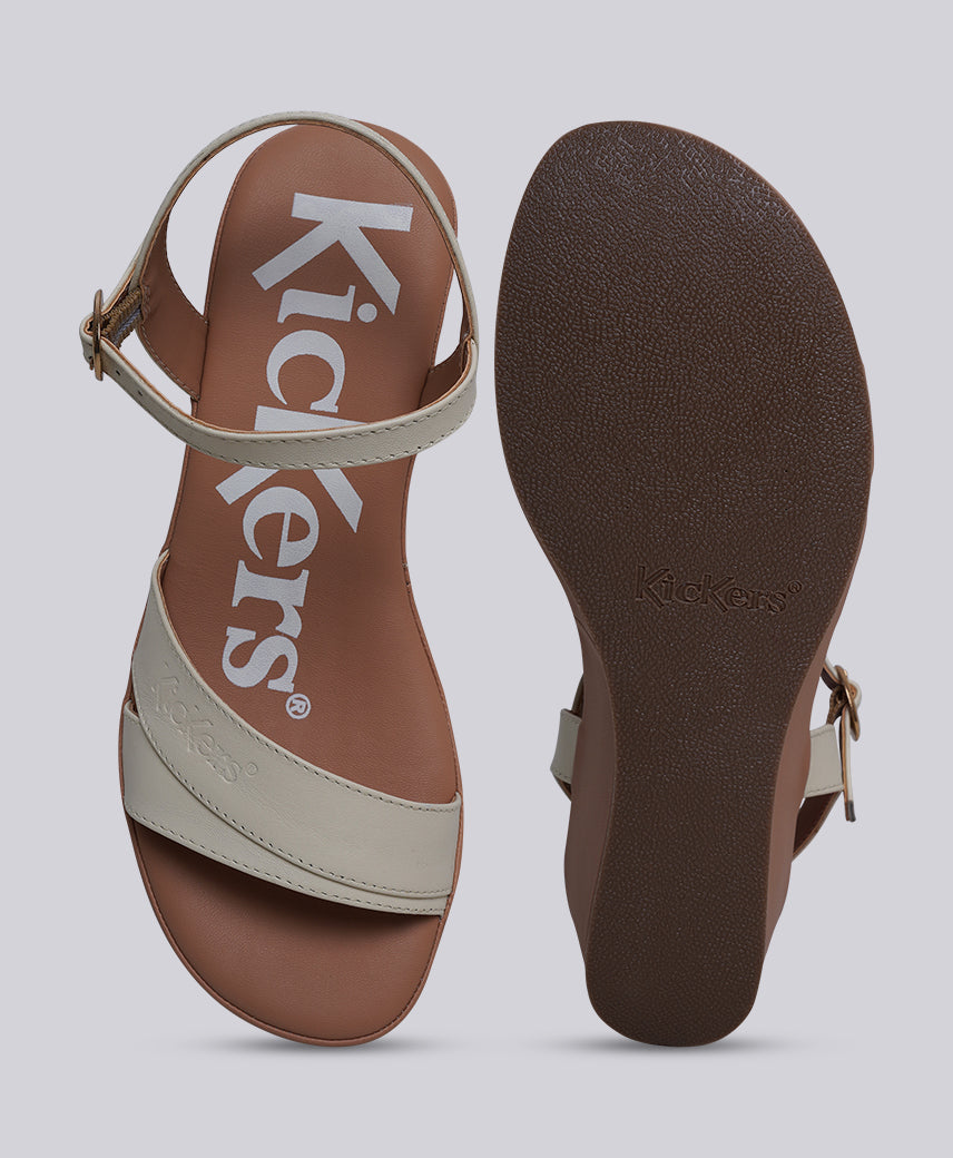 Kickers Women KICK BURI Genuine Leather IVORY Wedge Sandal
