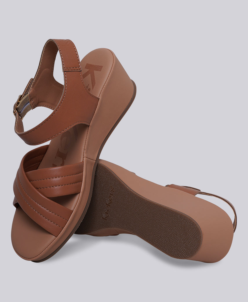 Kickers Women KICK BIGEYE Genuine Leather LT TAN Wedge Sandal