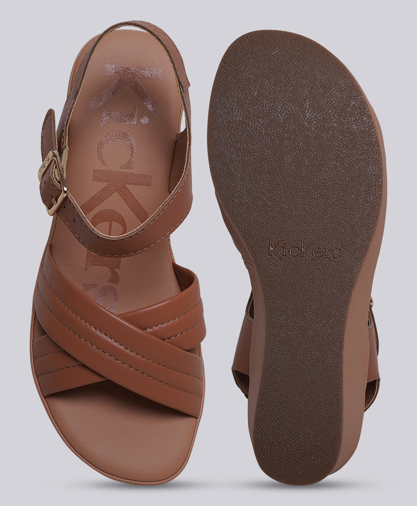 Kickers Women KICK BIGEYE Genuine Leather LT TAN Wedge Sandal