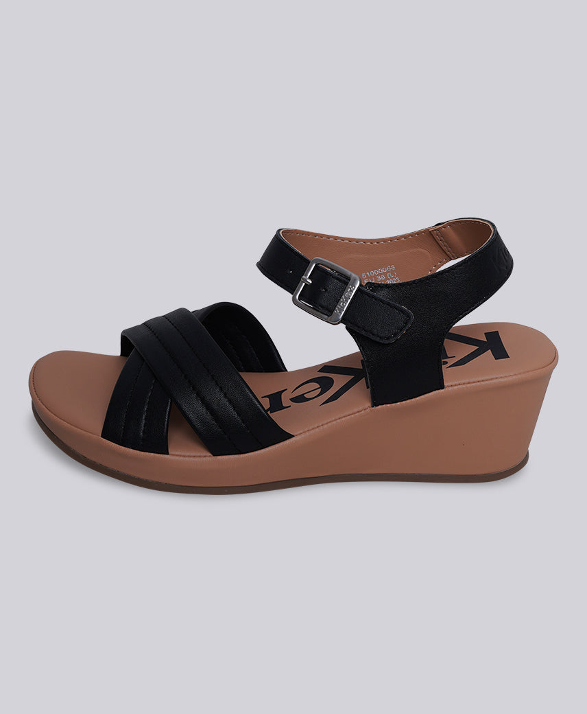 Kickers Women KICK BIGEYE Genuine Leather BLACK Wedge Sandal