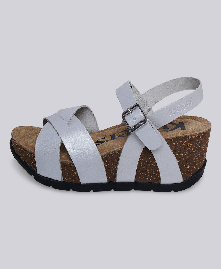 Kickers Women KICK-HEZE Genuine Leather SILVER Wedge Sandal