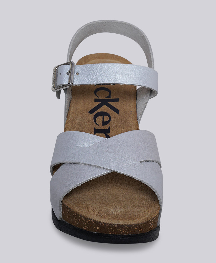 Kickers Women KICK-HEZE Genuine Leather SILVER Wedge Sandal