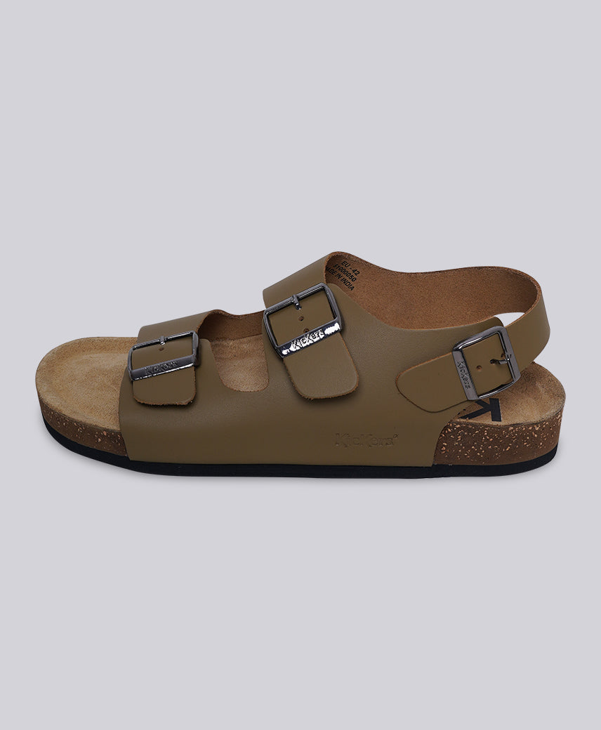 Kickers Men KICK KANG Genuine Leather Khaki Flat Sandal