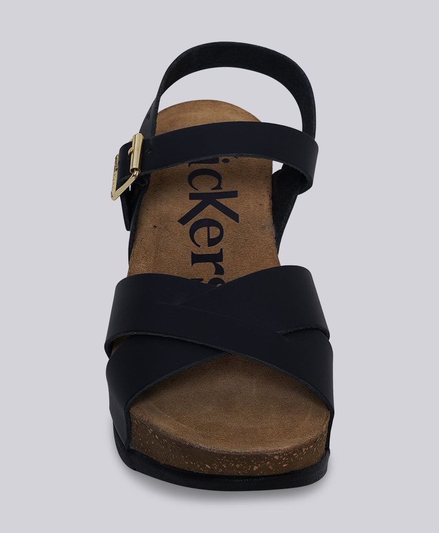 Kickers Women KICK-HEZE Genuine Leather BLACK Wedge Sandal