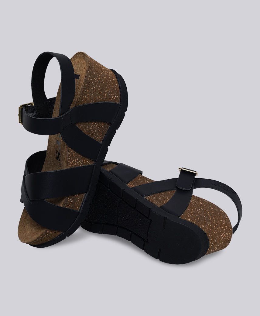 Kickers Women KICK-HEZE Genuine Leather BLACK Wedge Sandal