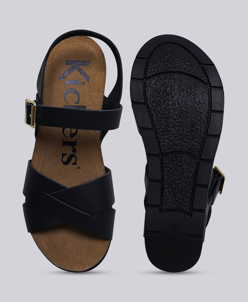 Kickers Women KICK-HEZE Genuine Leather BLACK Wedge Sandal
