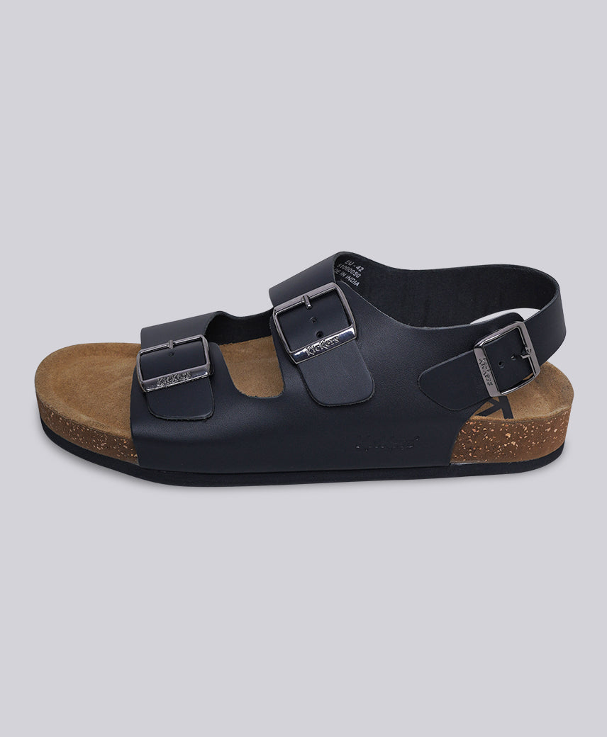 Kickers Men KICK KANG Genuine Leather BLACK Flat Sandal
