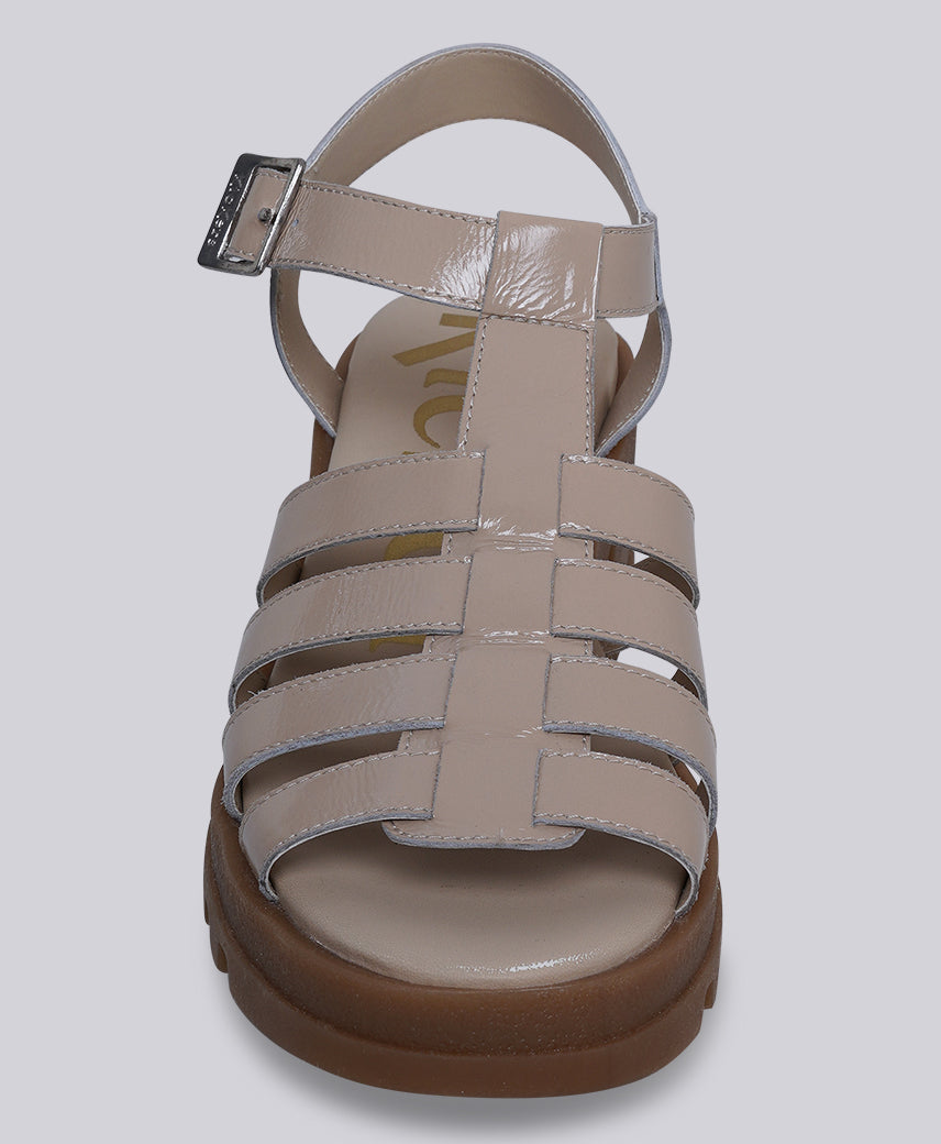 Kickers Women KICK Herika Genuine Leather NUDE PATENT Platform Sandal