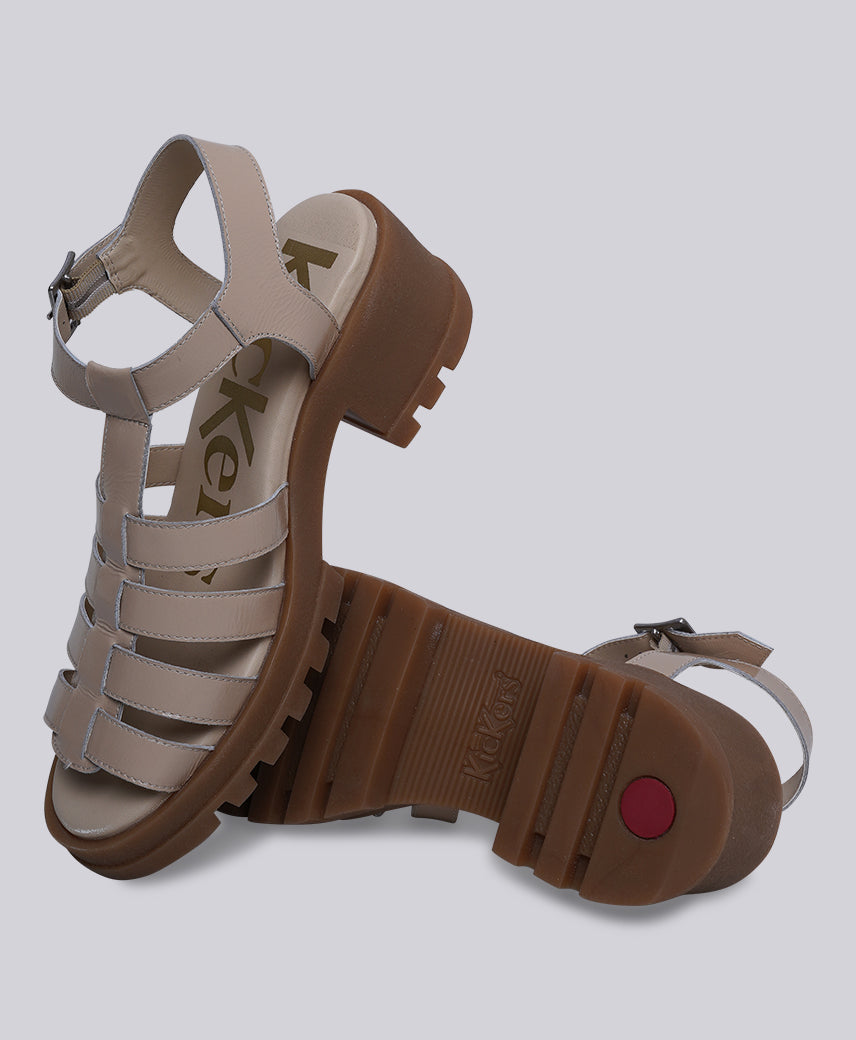 Kickers Women KICK Herika Genuine Leather NUDE PATENT Platform Sandal