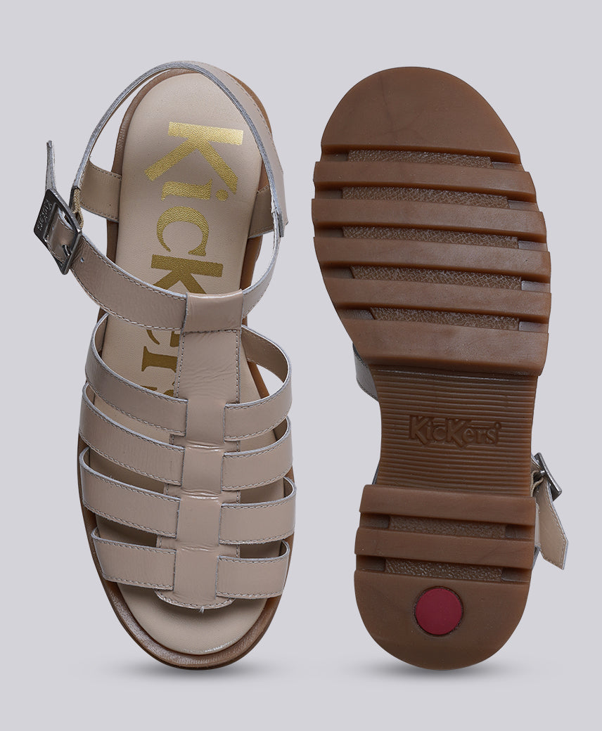 Kickers Women KICK Herika Genuine Leather NUDE PATENT Platform Sandal